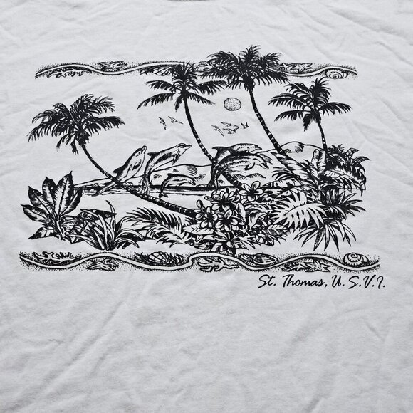 Hanes T Shirt Men XL White Cotton Crewneck SS Graphic Front Print St Thomas USVI - Picture 9 of 12